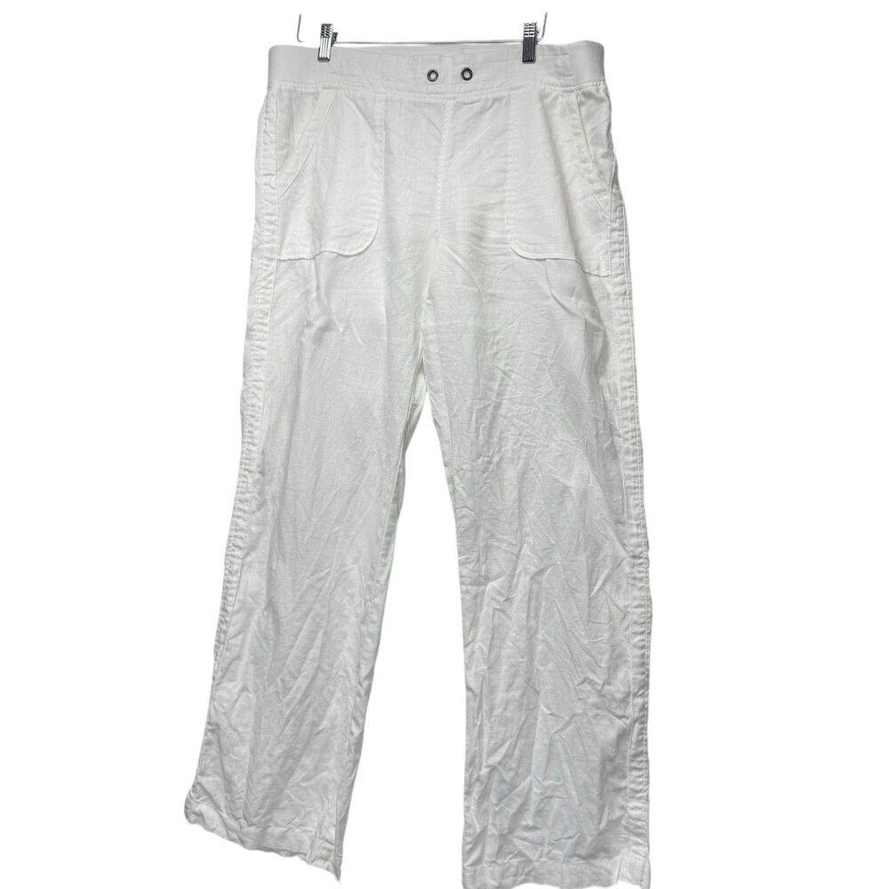 Athleta Women's Retreat Linen Wide Leg Pants White Calla‎ Lily | Sz 14